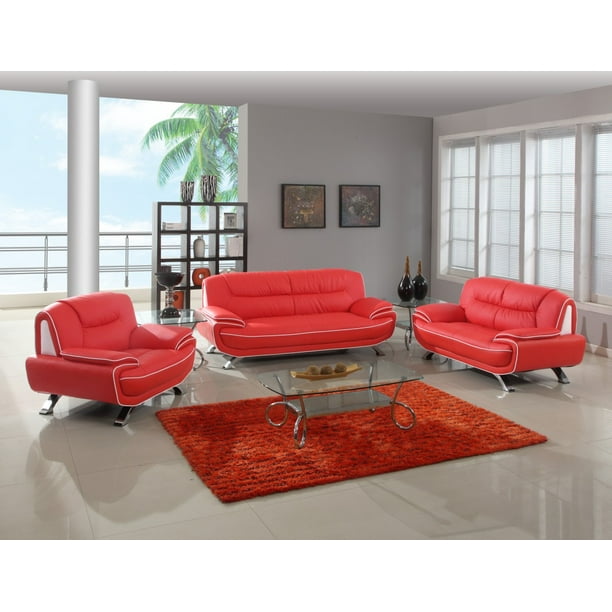 110" Sleek Red Sofa Set