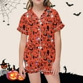 thumbnail image 2 of SUYIDA Girls Satin Pajama Set Halloween Pumpkin Ghost Print Shirts and Shorts Short Sleeve Button Down Sleepwear Soft 2 Piece Outfits, 2 of 5