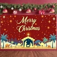 thumbnail image 6 of Red Background Christmas Banner Starry Design Merry Christmas Banner Nativity Scene Golden Stars Nativity Scene Banner for Christmas Party Church Event Home Decoration, 6 of 9