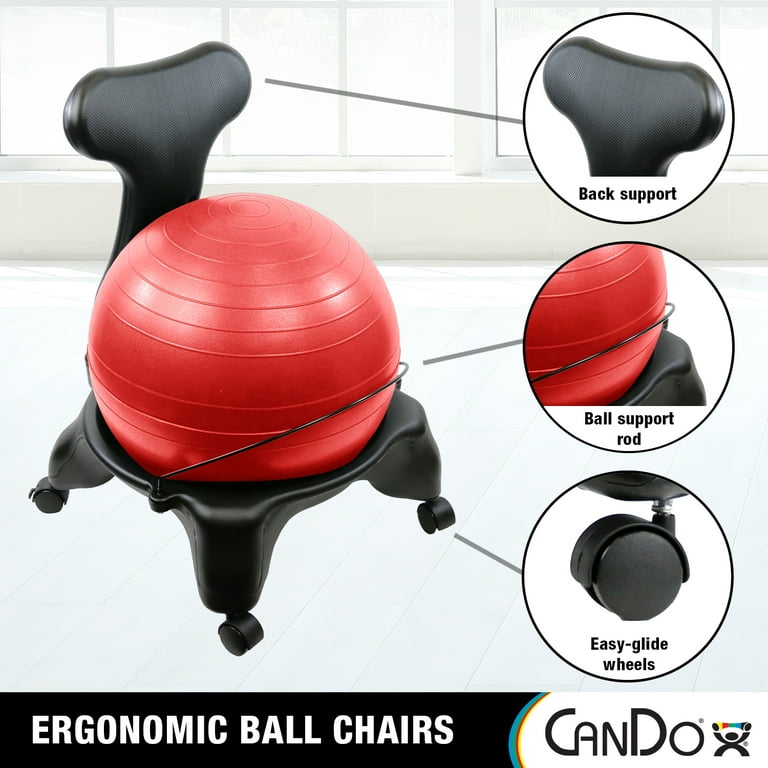 CanDo Ball Chair - Plastic - Mobile - with Back - Adult Size - with Red Ball CanDo Ball Chair - Plastic - Mobile - with Back - Adult Size - with Red Ball