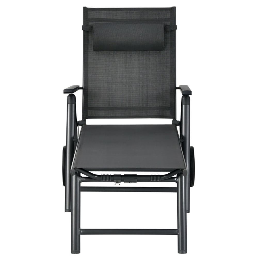 Aimee Lii Patio Lounge Chair with Wheels Neck Pillow Aluminum Frame Adjustable, Patio Loungers, Gray Aimee Lii Patio Lounge Chair with Wheels Neck Pillow Aluminum Frame Adjustable, Patio Loungers, Gray