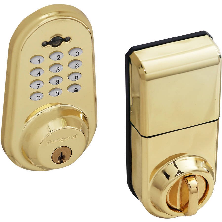 Honeywell Digital Lock and Deadbolt with Remote in Polished Brass