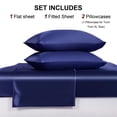 thumbnail image 6 of Flxxie 4 Pieces King Silky Satin Sheet Set for Hair and Skin, Includes Flat Sheet, Deep Pocket Fitted Sheet and Pillowcases, Navy Blue, 6 of 6