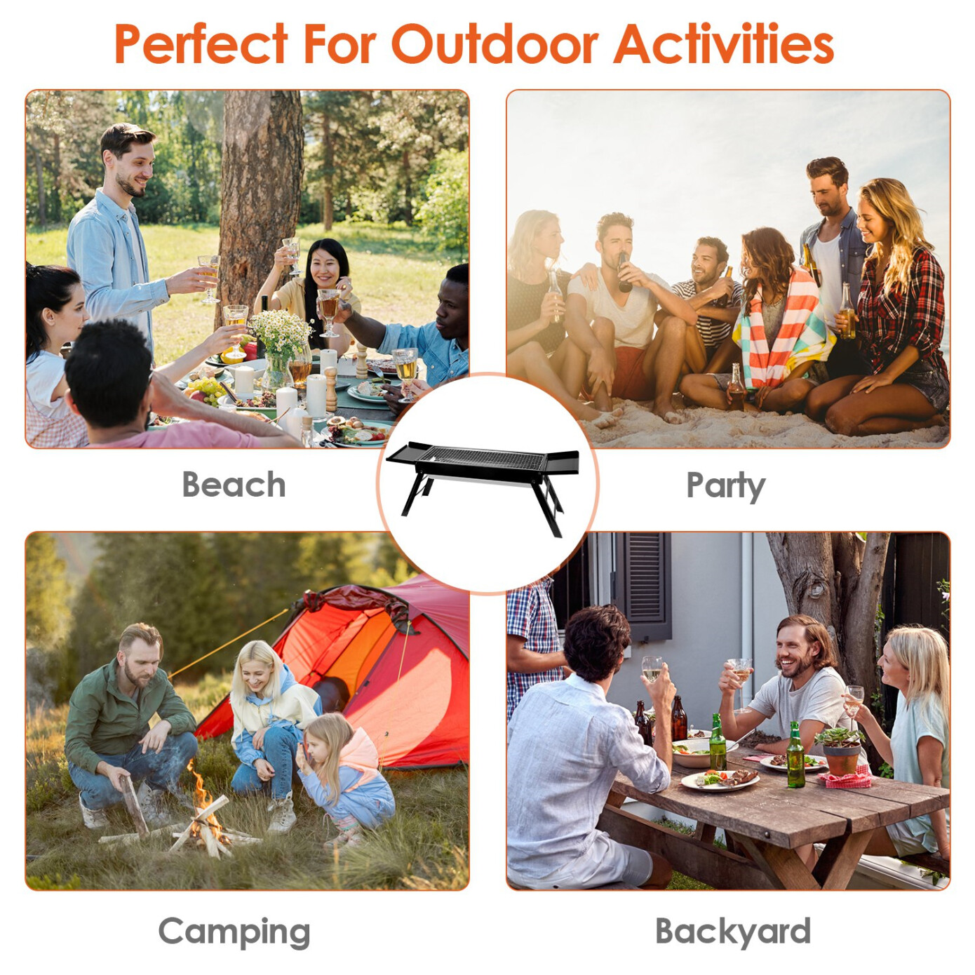 Portable BBQ Griddle, Foldable Kabob Barbecue  for Outdoor Hibachi BBQ Lamb Skewer Camping Barbecue Grill in Garden Backyard Party Picnic Travel