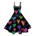 thumbnail image 3 of LWavelet 2026 Valentine's Whimsical Valentine Sundress, Spaghetti Strap Heart Print Flared Swing Skirt Outfit Dark Green XL, 3 of 3