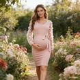 thumbnail image 4 of Aellinatey Florals Mesh Long Sleeve Maternity Midi Dress,Summer Maternity Bodycon Dress, 4 of 17