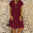 thumbnail image 2 of Laqbezok Cotton Linen Dress, Women's Casual V-Neck Short Sleeve Retro Sundress, Loose Fit A-Line Gown with Decorative Buttons, 2 of 8