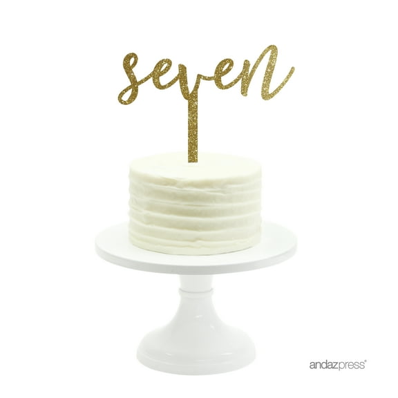 Gold Glitter  Script Number Seven Acrylic Birthday Cake Topper