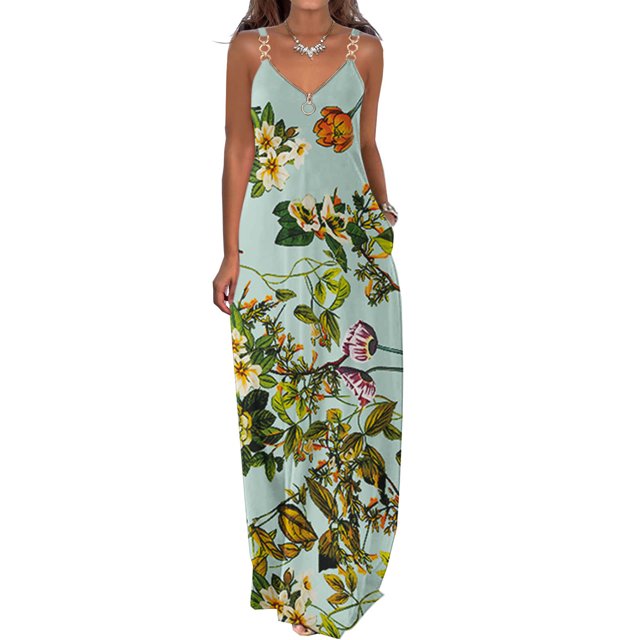 SMihono Robe d'Été Bohème pour Femmes Grande Taille Robes d'Été Décontractées Boho Imprimé Cerceau Robe Longue Maxi de Plage avec Poches