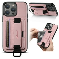 for iPhone XR PU Leather Card Slots Back Case, Classic Wristband Kickstand Finger Ring Shockproof Protective TPU Frame Phone Case for iPhone XR Women Men Boys Girls, Pink