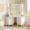 thumbnail image 2 of Ataujin Corner Dressing Table, 48" Elegant Fluted Vanity Desk with LED Lights & Triple Mirror,Adjustable Brightness Makeup Table with Built-in Charging Station, Glass Top, Drawers & Cabinets, 2 of 9