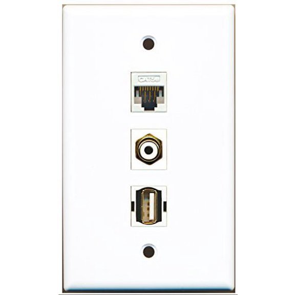 RiteAV - 1 Port RCA White and 1 Port USB A-A and 1 Port Cat5e Ethernet White Wall Plate