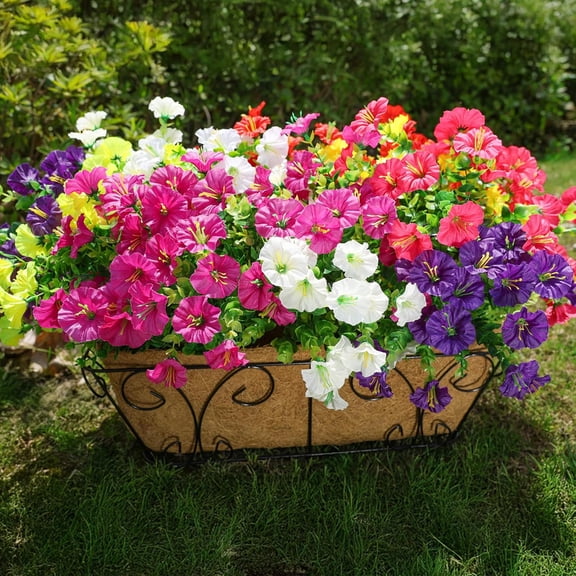 Artificial Flowers for Outdoors Fake Plants Outside Decoration 12 Bundles Silk Colorful Morning Glory UV Resistant for Planter Porch Patio Yard Garden