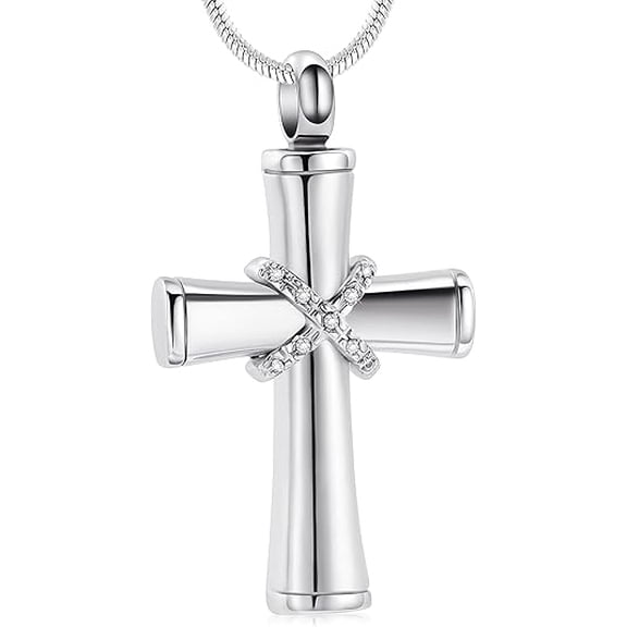 Rope Winding Cross Cremation Ashes Urn Pendant Necklace - Cremation Cross Necklace for Ashes Cross Urns Locket Pendant Ashes Holder Stainless Steel Memorial Jewelry