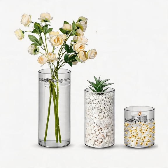 BlinkL 3 Pcs Acrylic Cylinder Vases 4,6,8 Inch Tall Clear Acrylic Flower Vases Bulk Floating Candle Holders Cylinder Plastic Vases for Centerpiece Table Wedding Home