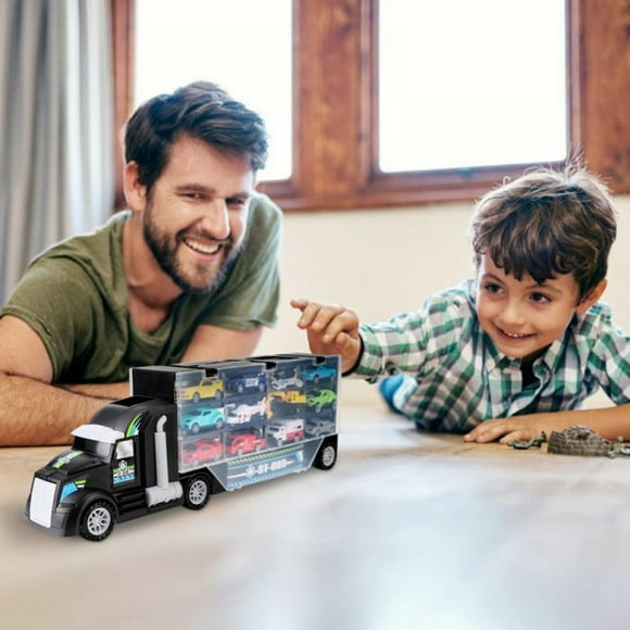 USA Toy Truck Transport Car Carrier - Toy Truck Includes 6 Toy Cars and Accessories - Toy Trucks Fits Toy Car Slots - Great Car Toys Gift For Boys and Girls - Original