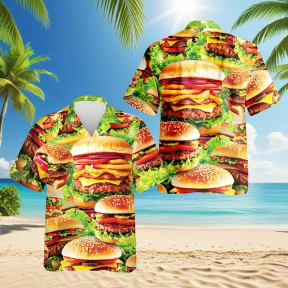 Delicious Hamburger Hawaiian Shirt for Men, Button Down Summer Beach Short Sleeve, S-5XL