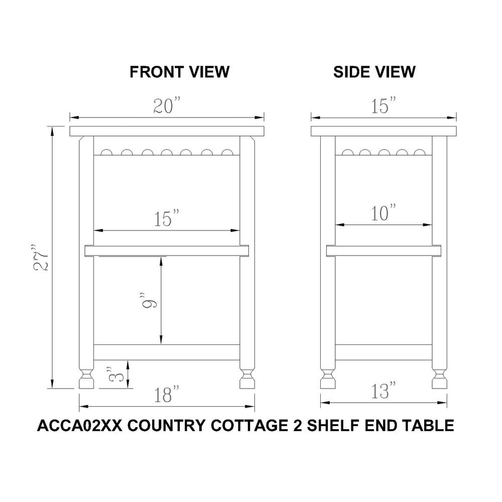 Alaterre Furniture Country Cottage End Table, Narrow Side Table with Two Storage Shelves, Rustic Farmhouse Night Stand or Living Room Furniture, White Antique Finish