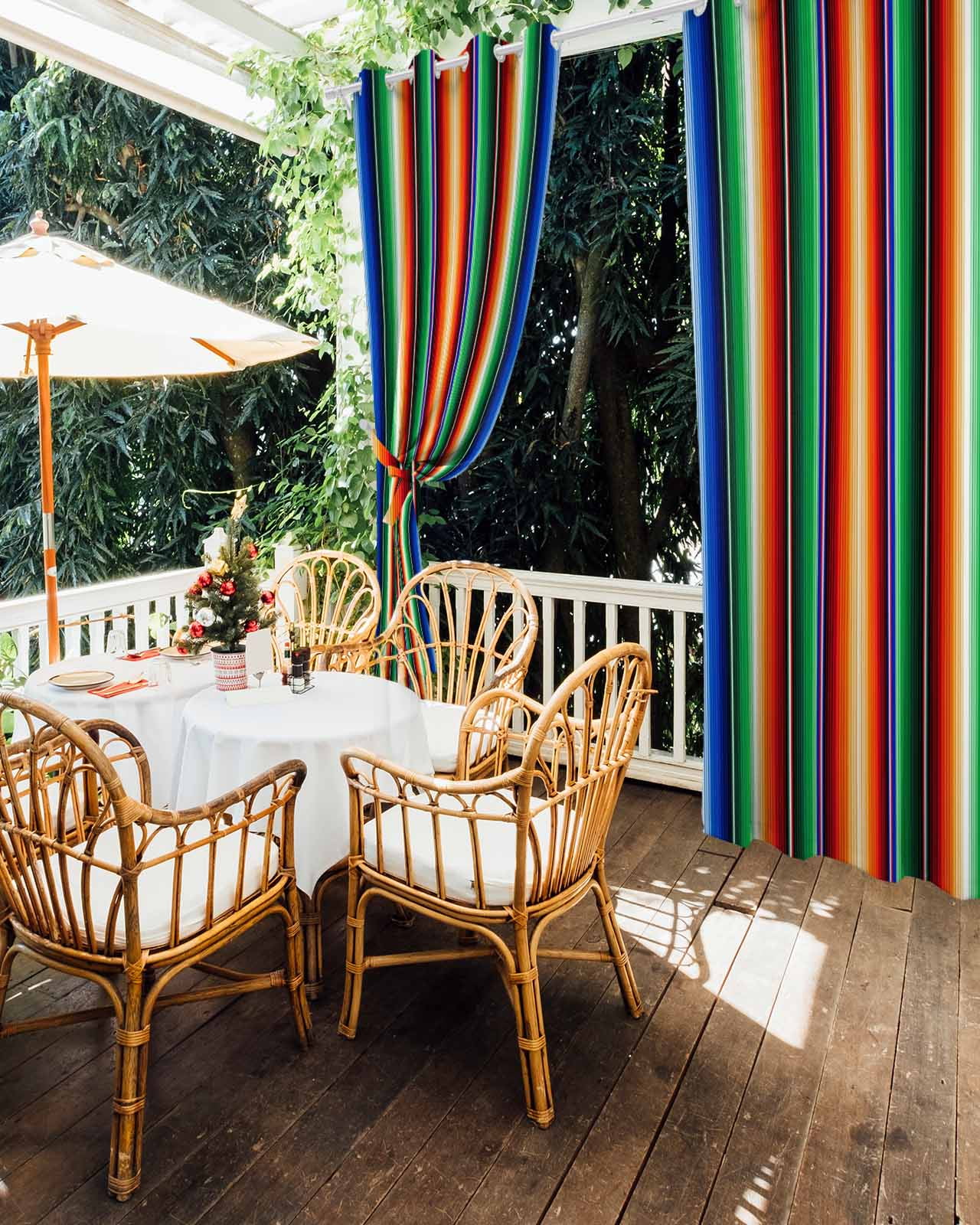 Colorful Striped Outdoor Curtains for Patio, Boho Abstract Vertical Stripe Lines Privacy Drapes Grommet Waterproof Outside Curtains for Porch/Cabana/Balcony 54"x 108", 2 Panel