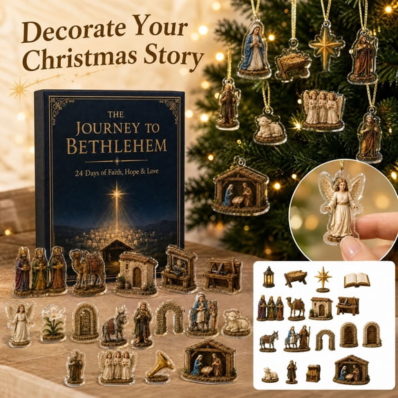 MInHoues Journey to Bethlehem Christmas Advent Calendar 2026, 24‑Day Christmas Countdown Calendar with Nativity Hanging Ornaments Holiday Surprise Gift for Family Home Xmas Holiday Decor