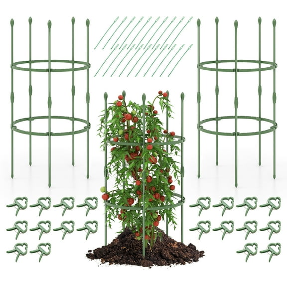 Gymax 3-Pack Garden Tomato Trellis 40'' Plant Support Cage w/ Adjustable Size for Plants