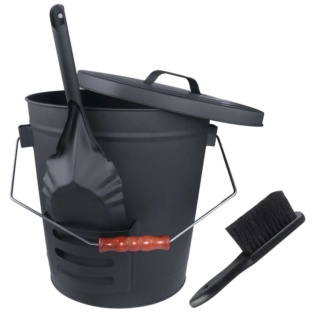 Ash Carrier Large Galv Metal Hot Ash Box Bucket Fireplace Pan Bin c/w Shovel 