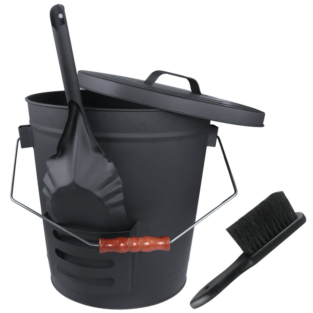 Ash Bucket with Lid and Shovel Hand Broom, 5.15 Gallon Large Galvanized