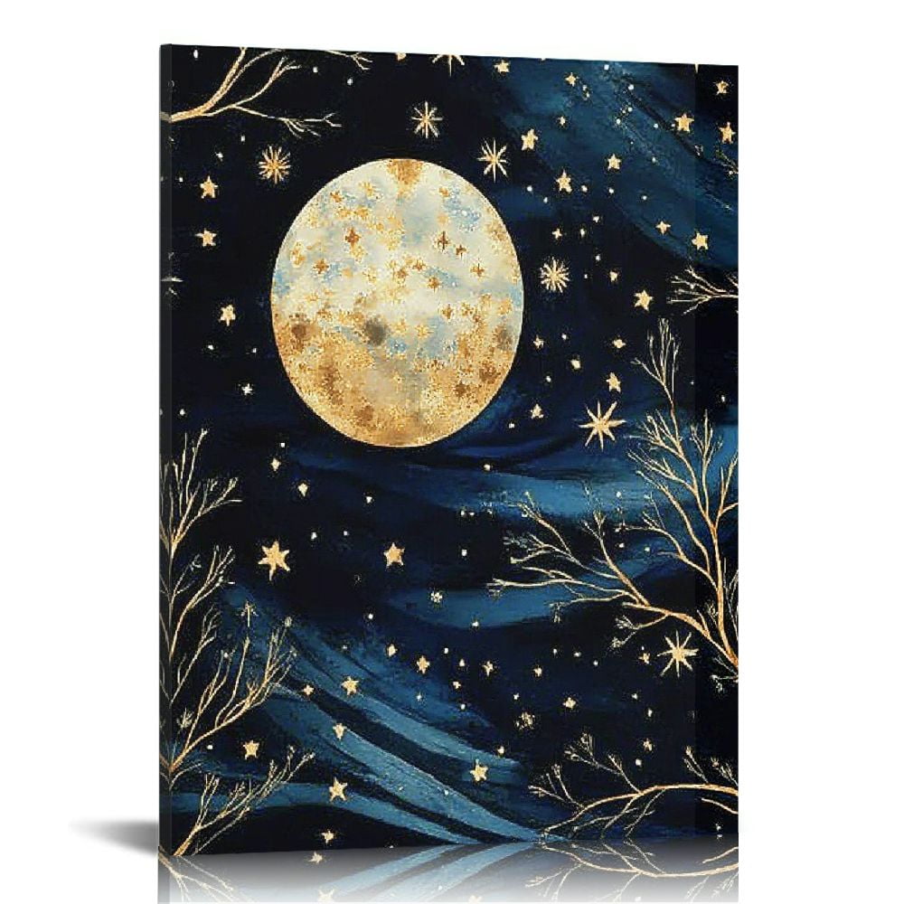 PixonSign Canvas Print Wall Art Good Night Moon, Purple Galaxy