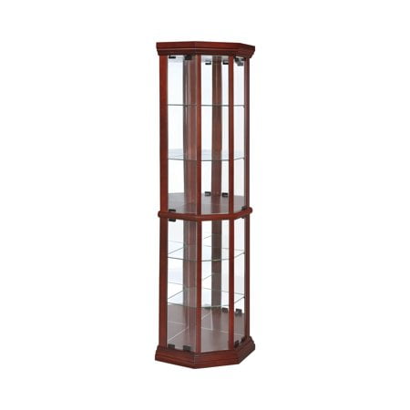 Glass Corner Curio Cabinet with 6-Shelf Medium Brown