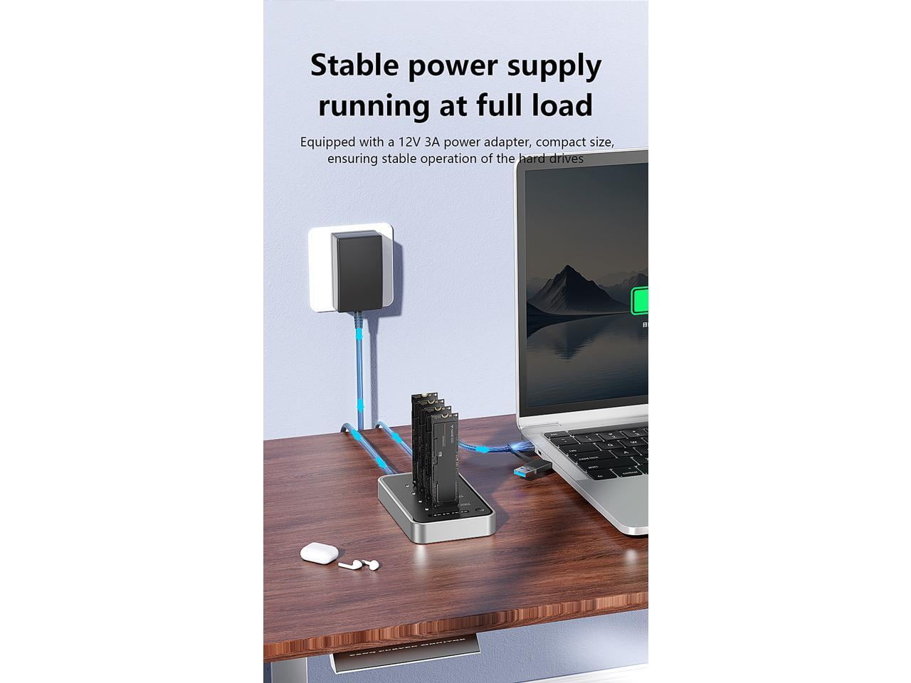 4 Bays USB4.0 (USB-C) 40G Portable NVMe (M Key, B+M Key) / NVMe / PCIe SSD (22110, 2280, 2260, 2242, 2230) Ultra Fast External SSD Docking Station Duplicator Cloner (Docking Only)