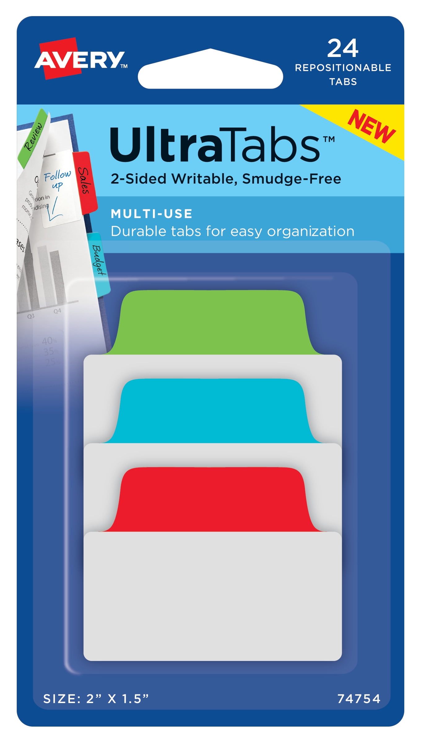 Multiuse Ultra Tabs, 2' x 1.5', 48 Tabs, Assorted Colors