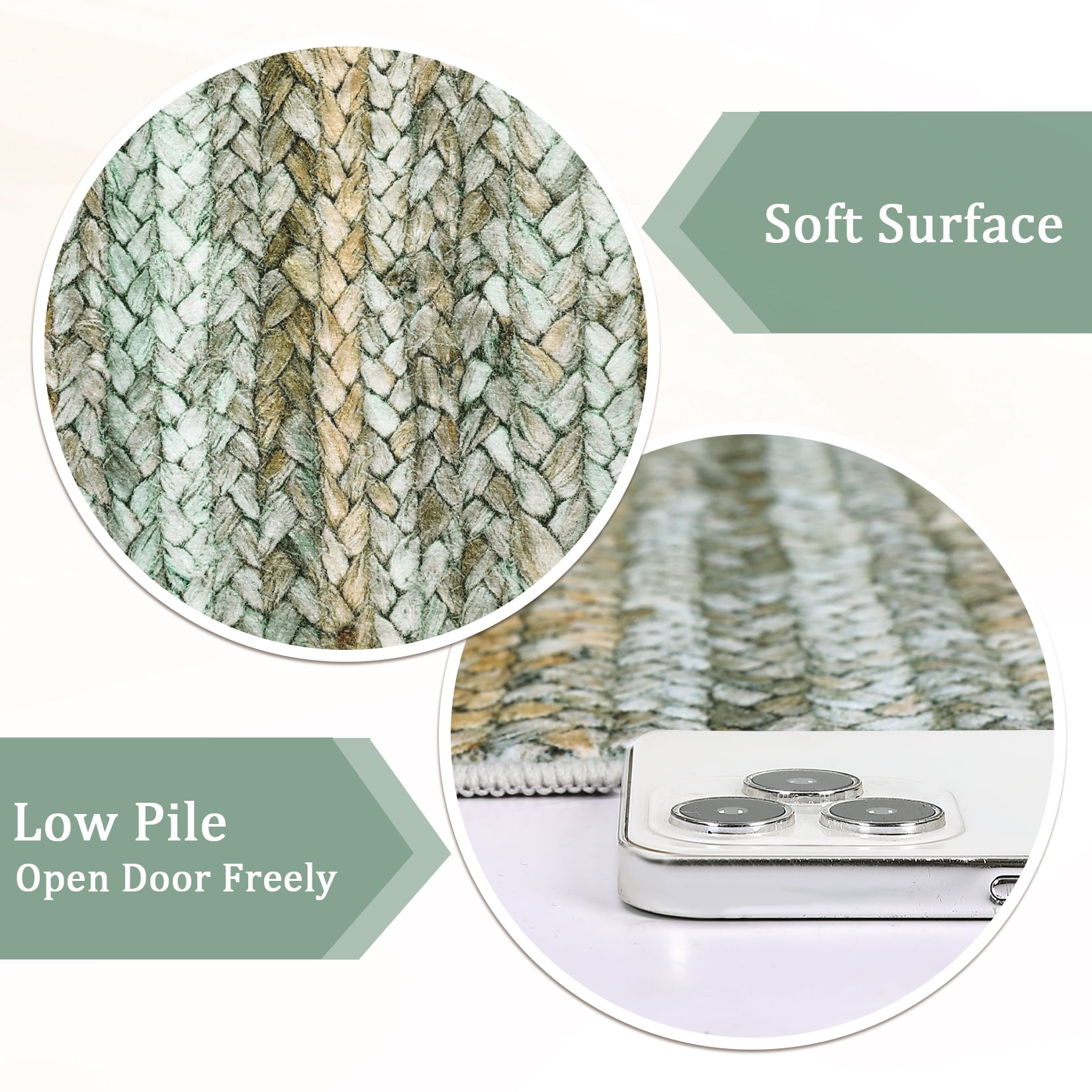 FairOnly 8'x10' Green Machine Washable Living Room Area Rugs Modern Braided Print Non Slip Rugs for Bedroom Home Office Rug Indoor Floor Carpet