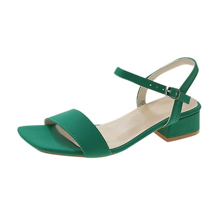 

A0624 sandals for Women Fashion Summer Women s Sandals Mid Heel Chunky Heel Open Toe Buckle Solid Color Casual PU