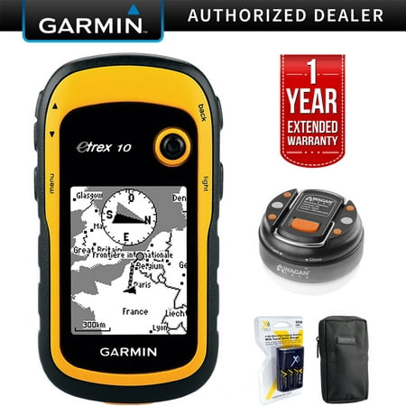 Garmin eTrex 10 Worldwide Handheld GPS Navigator (010-00970-00)+ LED Brite-Nite Dome Lantern Flashlight + Carrying Case + 4x Rechargeable AA Batteries w/ Charger + 1 Year Extended (Garmin 3490lmt Best Price)
