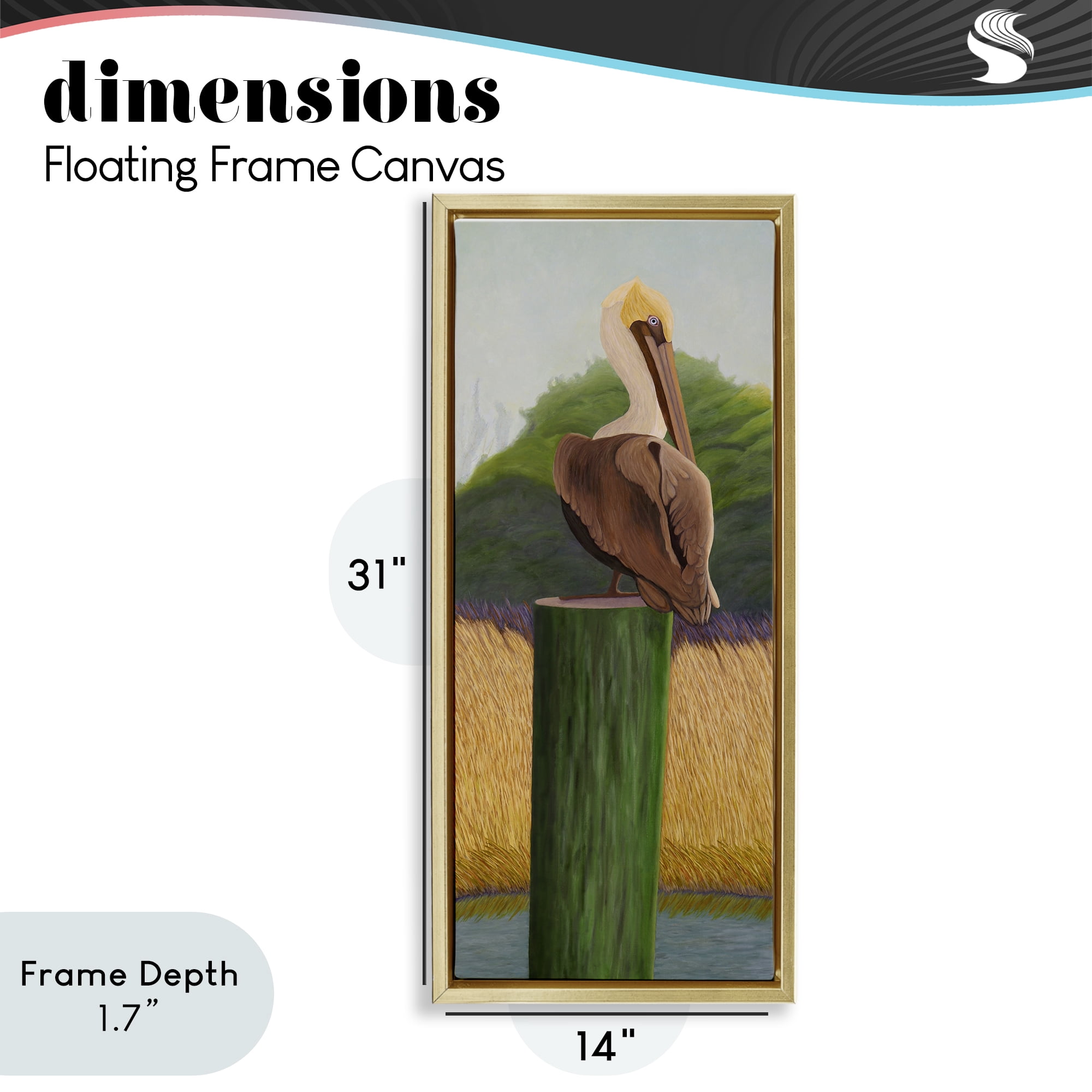 Stupell Industries Pelican with Blue Eyes Gold Framed Floater Canvas Wall Art, design by Barbara Fallenbaum
