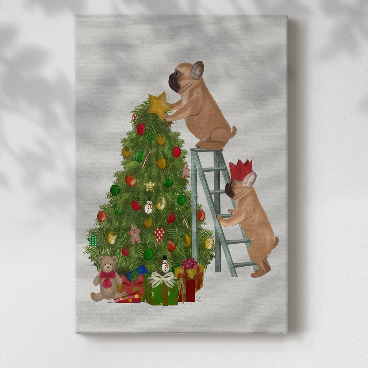 Christmas French Bulldog Tree Ladder- Gallery Wrapped Canvas