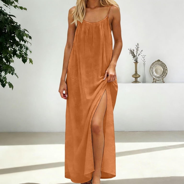 ZHOGXU Women's Dress Sleeveless Suspender Backless Solid Color Slid Split Fashion Comfortable Loose Fit Dresses For Casual Daily Wear,Orange,S - Walmart.com ZHOGXU Women's Dress Sleeveless Suspender Backless Solid Color Slid Split Fashion Comfortable Loose Fit Dresses For Casual Daily Wear,Orange,S - Walmart.com