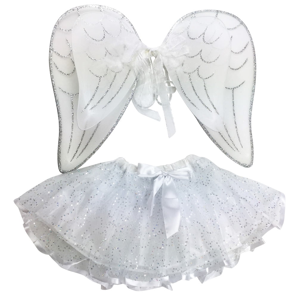 Attitude Studio Angel Tutu & Wings Costume for Girls (2pc set) - White & Silver Images Attitude Studio Angel Tutu & Wings Costume for Girls (2pc set) - White & Silver