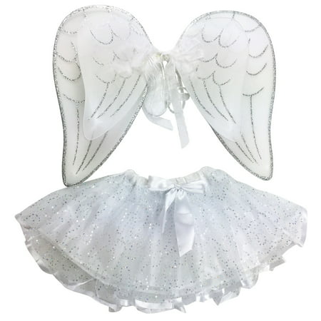 Attitude Studio Angel Tutu & Wings Costume for Girls (2pc set) - White &