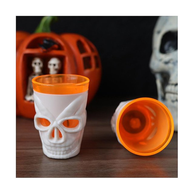 12 piezas/juego de copas de vino luminosas para Halloween, accesorios de ambiente, copas de vino con esqueleto de terror, LED electrónicas, púrpura y negro, púrpura y negro