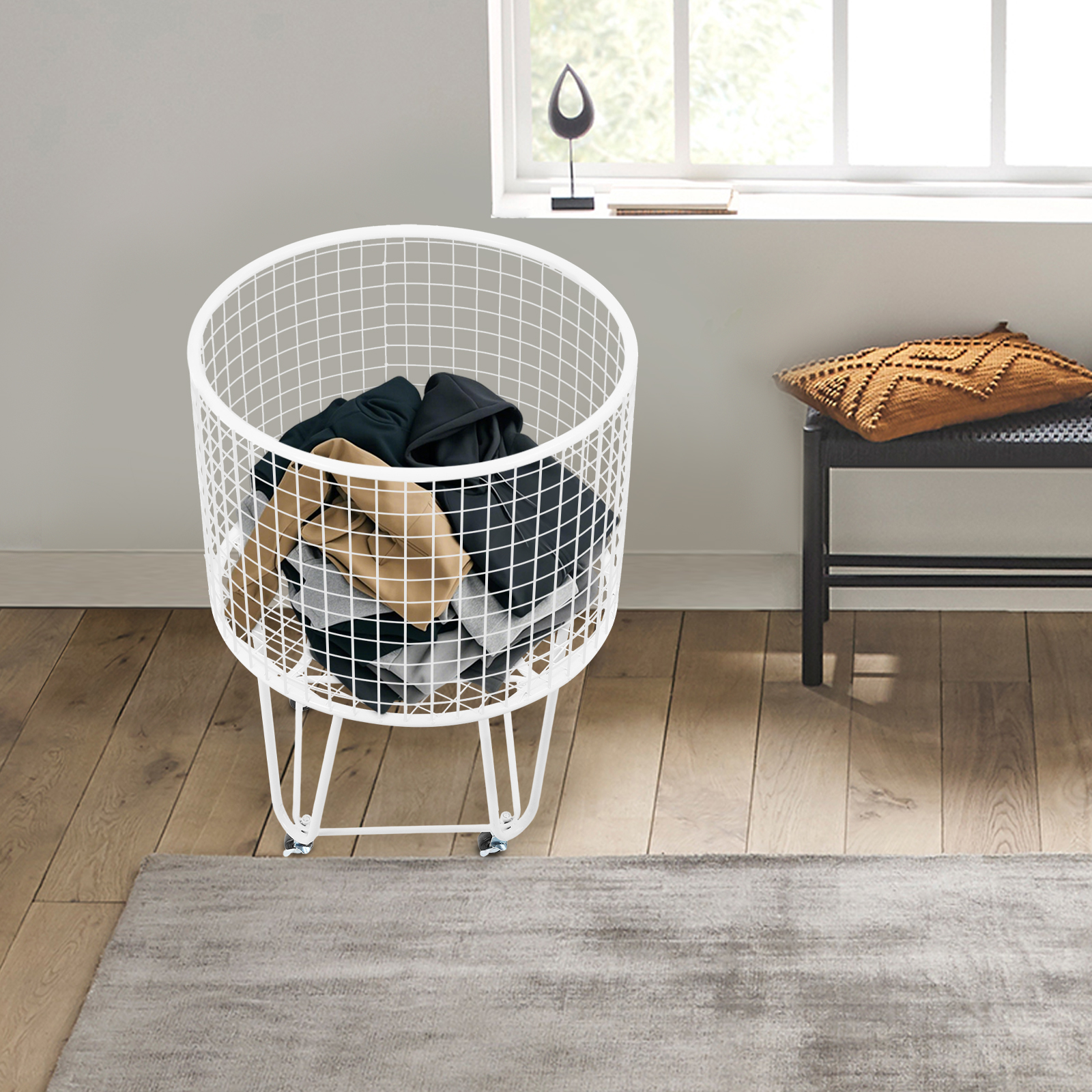 High Flexibility Laundry Basket Storage Cart Laundry Hamper with Wheels Simple Installation Rolling Laundry Hamper for Storing Dirty Clothes
