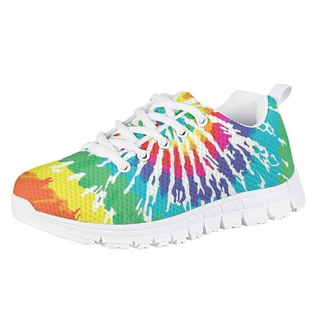 

Pzuqiu Kids Sport Shoes Rainbow Tie Dye Print Breathable Comfortable Mesh Sneakers Ultralight Sneakers Child Shoes Size 2