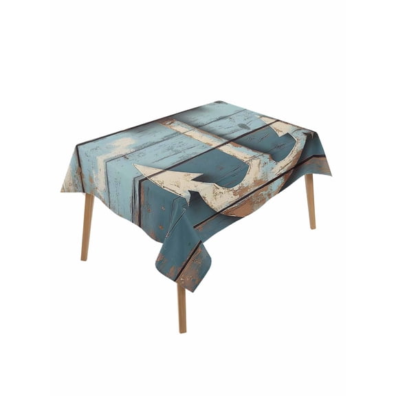 Vintage Anchor Table Cloth, Retro Farmhouse Nautical Wooden Waterproof Tablecloth for Rectangle Tables, Reusable Washable Fabric Table Cover for Restaurant Kitchen Dining Tables 60"x84"