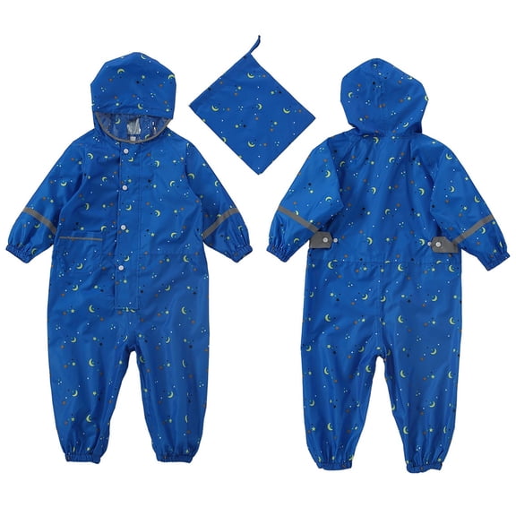 Otqutp Toddler Rain Suit,Children's Raincoat Fashion Cute Three Raincoat with Visor Reflective Baby Poncho Unisex Baby Rain Coat Coverall(Blue,5-7 Years)