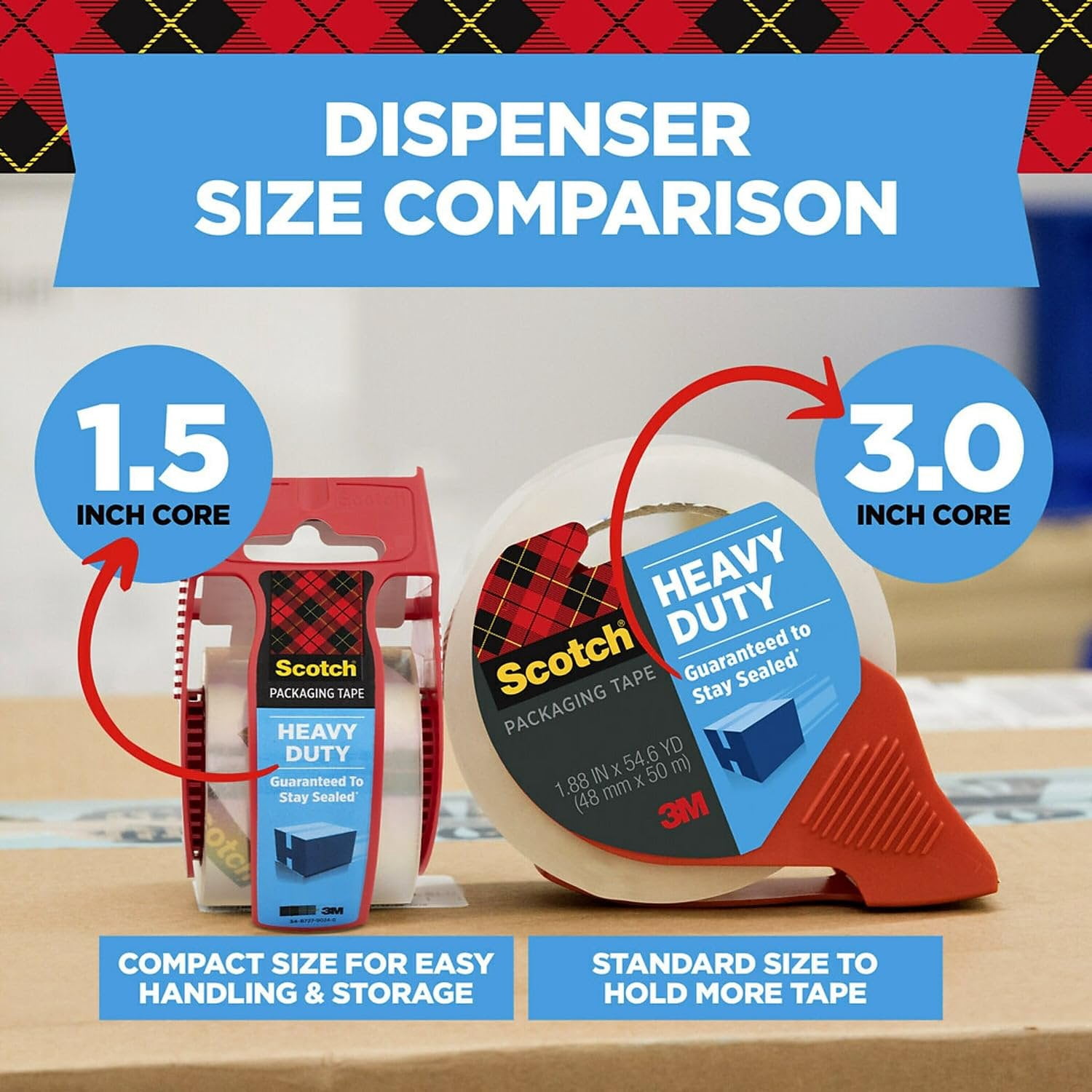 Scotch Packing Tape With Dispenser - 6 Rolls, 2-Inch x 22.2 Yds, Clear Shipping Tape