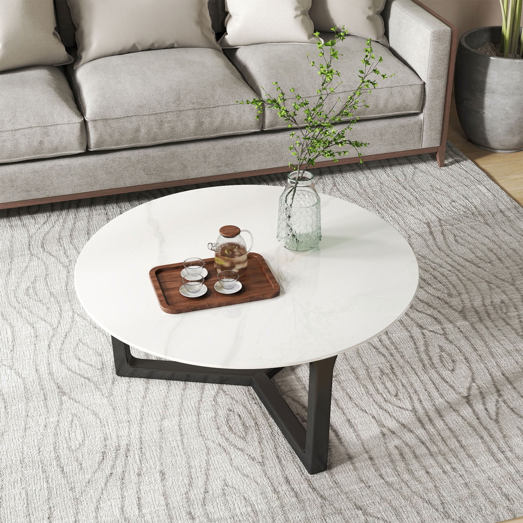 MAYEERTY 24in Round Tempered Glass Table Top, 0.31in Thick White Marble Print DIY Replacement Table Cover, Heat Scratch Proof Desktop for Indoor Outdoor Coffee Patio Dining Table