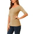 thumbnail image 4 of INSPIRE CHIC Camisetas de Cuello Barco para Mujeres de Manga Corta Ajustadas Suaves T-Shirt 3XL Beige, 4 of 8
