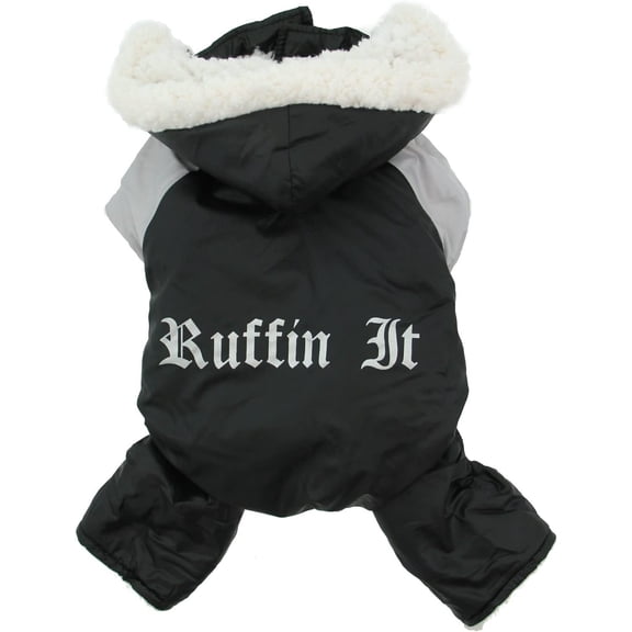 Doggie Design "Ruffin It" Winter Full Dog Snowsuit, Black and Gray, Small