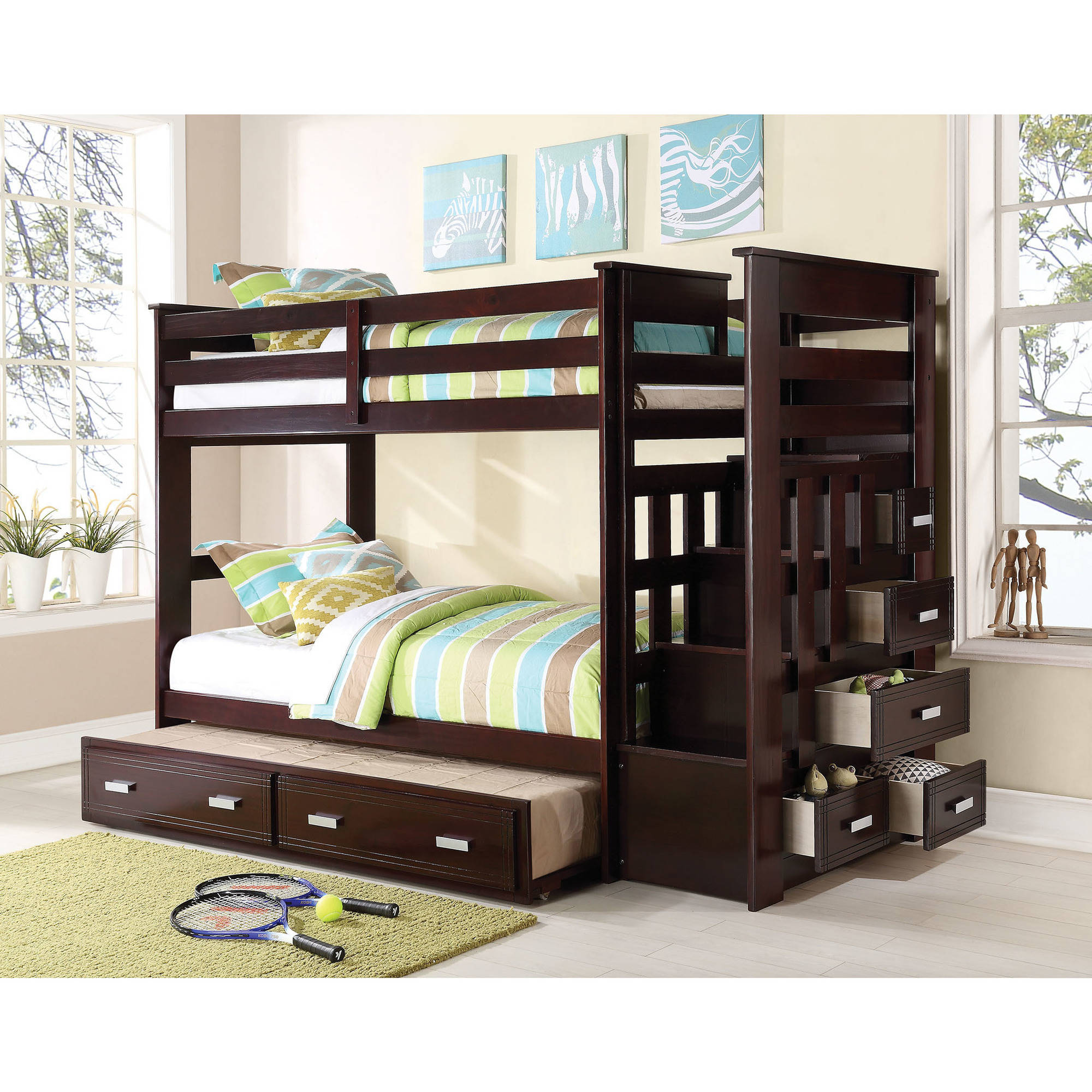 ACME Allentown Twin Over Twin Wood Bunk Bed with Storage