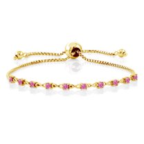 Gem Stone King 18K Yellow Gold Plated Silver Bracelet for Women 2.5mm Set with Round Pink Zirconia